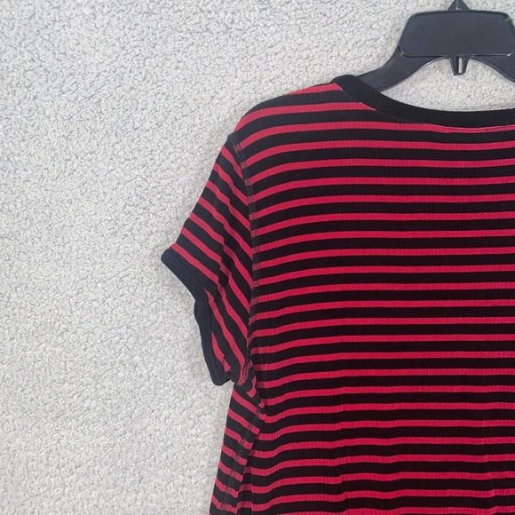 Chico's T Shirt Womens 3 Red Black Stripes Short Sleeve Round Neck Casual Top - Picture 13 of 15